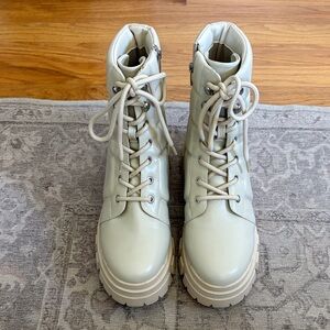 Marc Fisher Cream Lace-Up Boots